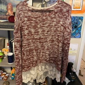 Knit sweater with lace detail